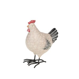 POULE LAURA EN RESINE BEIGE ET NOIR 9 X 16 X 16 CM