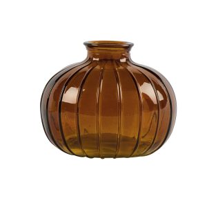 FLACON DECORATIF EN VERRE BOMBE COULEUR AMBRE 10.5 X 8.5 X 10.5 CM