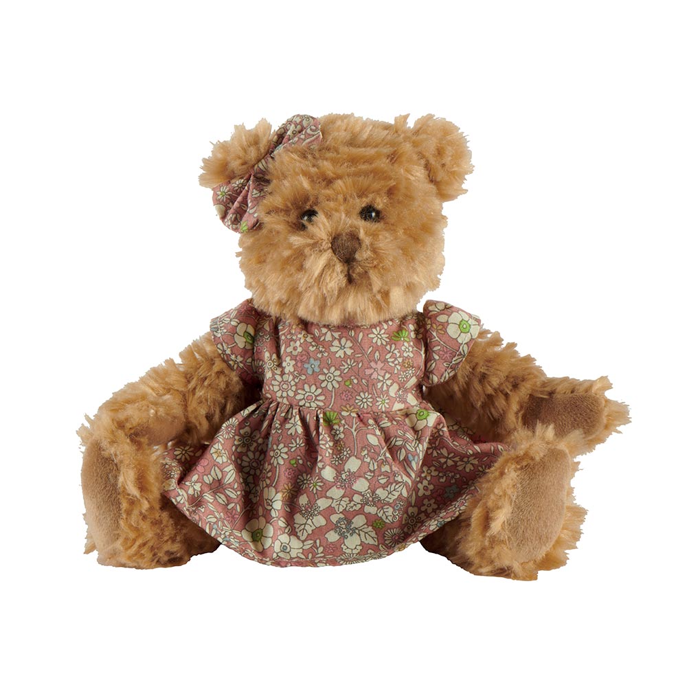 PELUCHE OURS MARRON ROBE A FLEURS NOMMEE JAYCEE 20 CM – Image 2